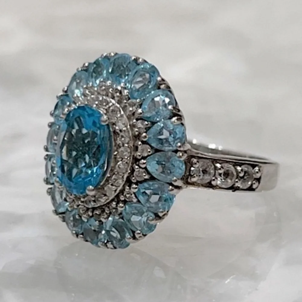 Marambaia Topaz and White Topaz Sterling Silver Cocktail Statement Ring Sz 8